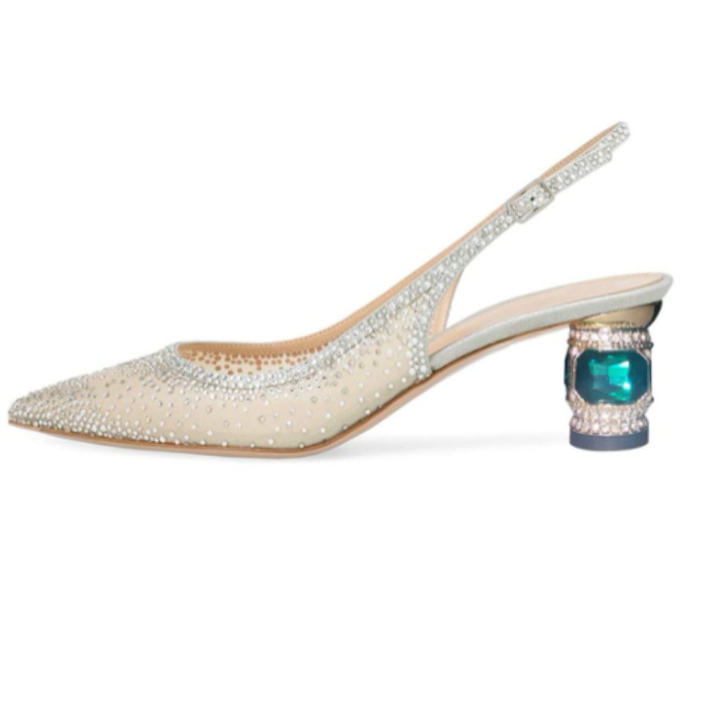 A NUYG Pointed Toe Slingback Crystal Heel Pump
